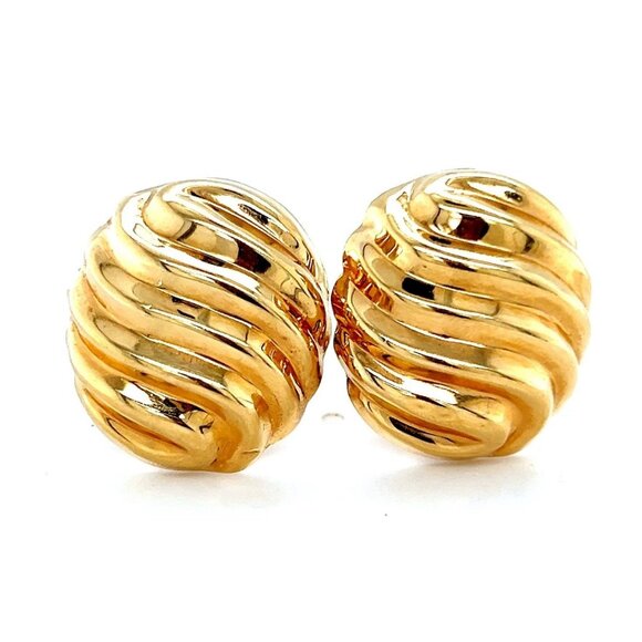 14K Gold Hollow Scalloped Earrings - Picture 1 of 8